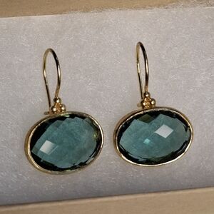 🐢Gold Vermeil Sterling Silver Green Topaz Emerald Faceted Gioielli Earrings